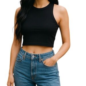 H&M Ribbed Racerback Tank Top Cropped Stretch Knit Basic Summer Base Size Medium